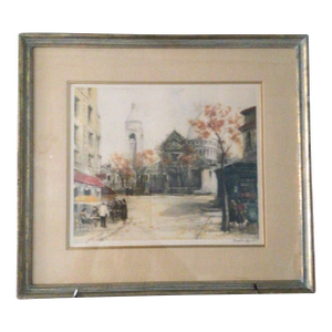 Framed Print by French Impressionist Painter Charles Blondin Parisian Street Scene, Sacré-Cœur Basilica in Montmartre