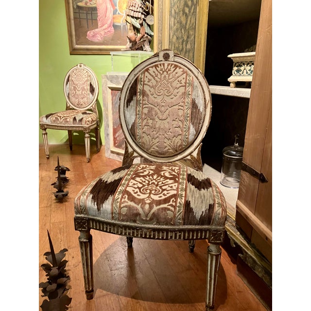Textile Chairs in Lacquer and Ikat Damask Upholstery, Set of 2 For Sale - Image 7 of 18