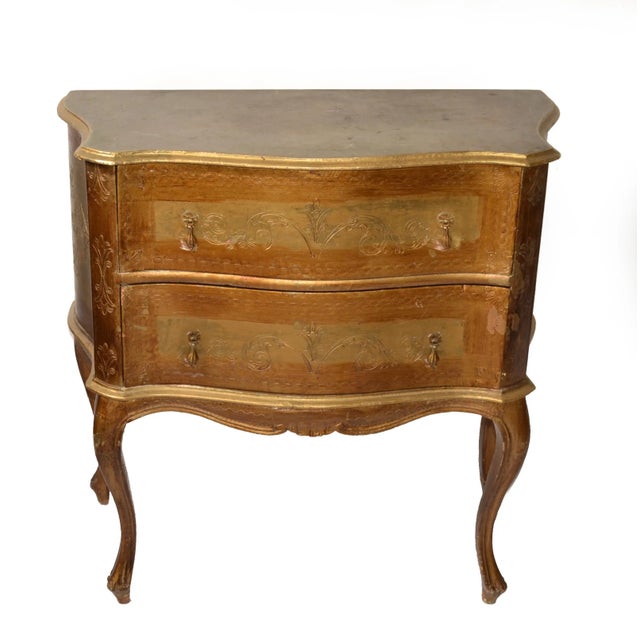 20th Century Etched Giltwood Florentine 2 Drawers Chest Commode and Brass Pulls For Sale - Image 13 of 13