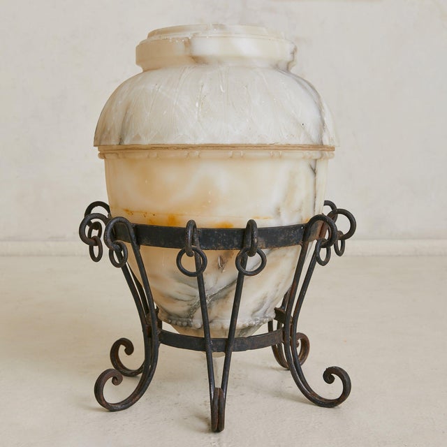 Alabaster Vintage French Alabaster Vase with Wrought-Iron Stand - 2 Available For Sale - Image 8 of 10