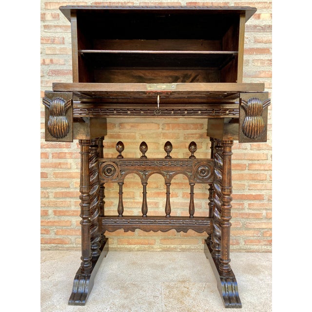 Antique Spanish Renaissance Bar Cabinet in Oak, 1890 For Sale - Image 9 of 18