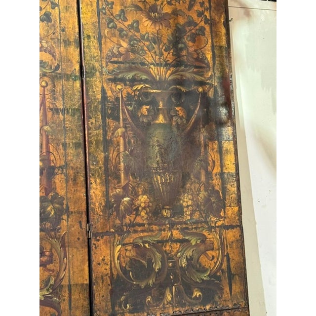 Yellow 19th C. Italian Embossed Leather 5 Panel Screen For Sale - Image 8 of 14