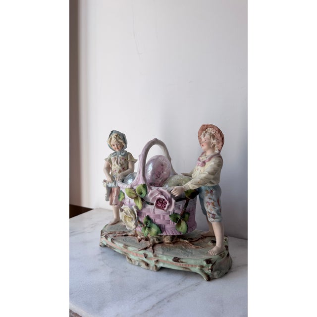 Ceramic 1950s Mid-Century Arnart "Harvest Time" Figural Porcelain Basket Planter Centerpiece by J. Morie For Sale - Image 7 of 17