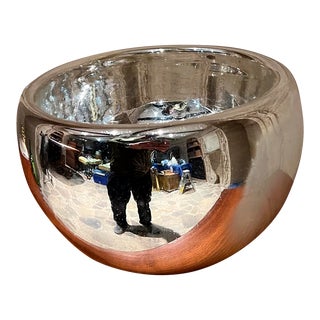 1950s Silver Large Mercury Glass Bowl Style Luis Barragan Mexico For Sale