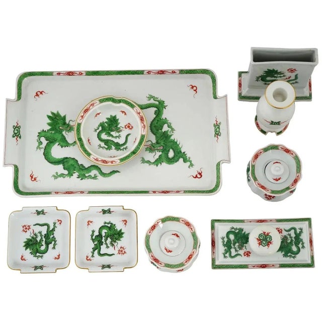Mid 20th Century Mid 20th Century Meissen Porzellan Green Ming Dragon Porcelain Writing Set - 9 Pieces For Sale - Image 5 of 12