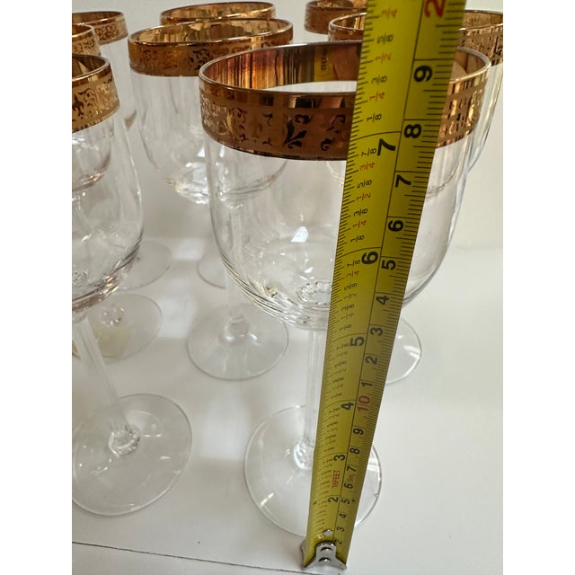 Vintage 1970s Lenox "Autumn" Pattern Set of Fifteen (15) Crystal Wine Glasses With Gold Band Encrusted 7.5" High - Set of 15 For Sale - Image 12 of 17