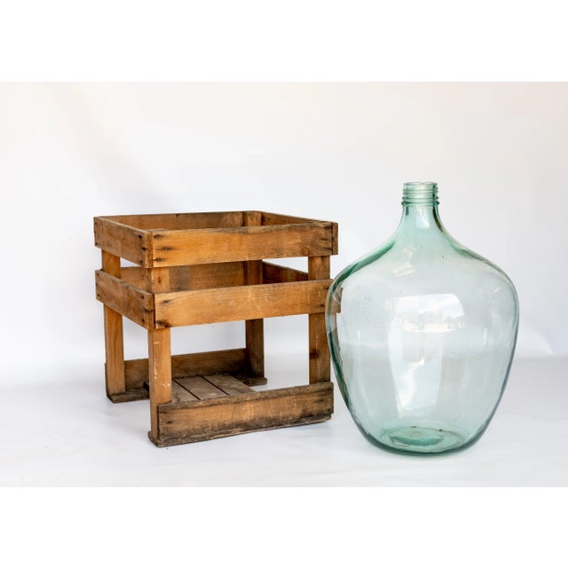 1960s Demijohn Glass Bottle With Wood Crate Set- 2 Pieces For Sale - Image 6 of 8