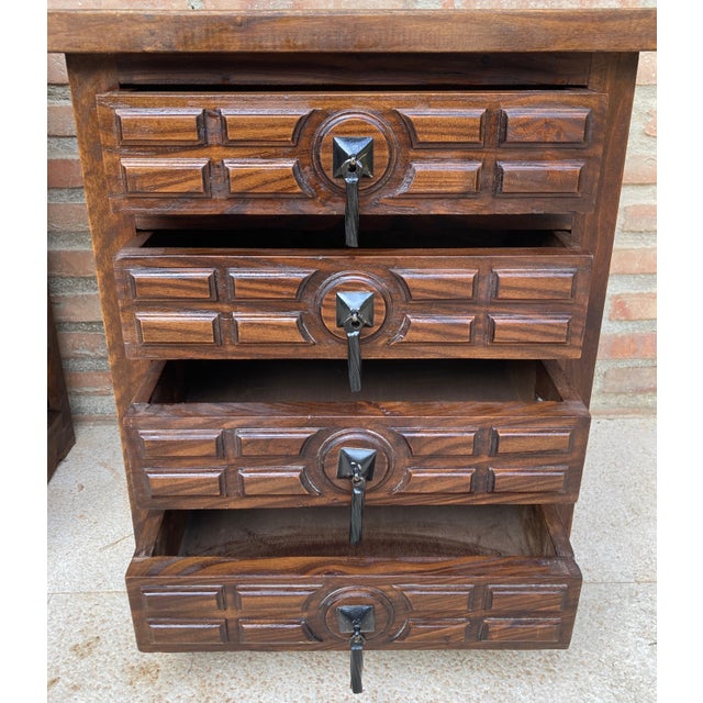 Spanish Nightstands with Four Drawers and Iron Hardware, 1950s, Set of 2 For Sale - Image 11 of 18