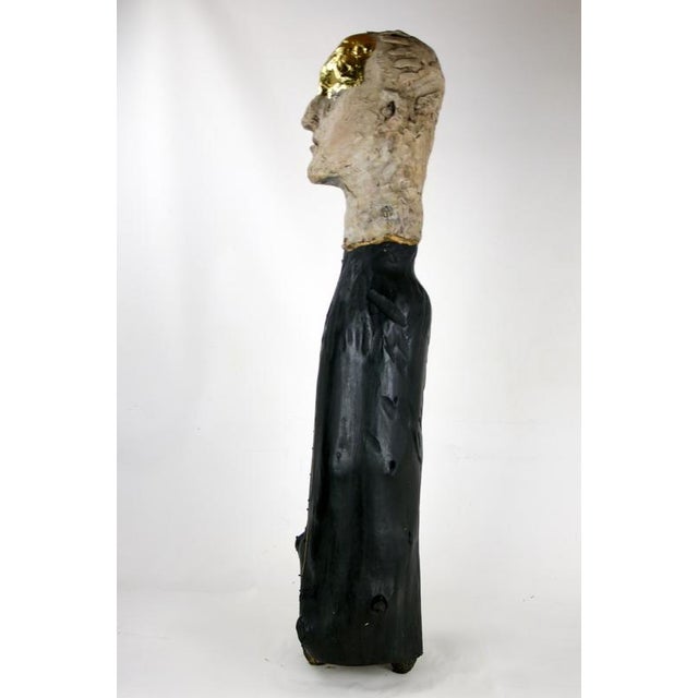 Figurative Mixed Media Bust Sculpture in Ceramic Oxides and Carved Fir by Óscar Aldonza Torres, 2021 For Sale - Image 11 of 16