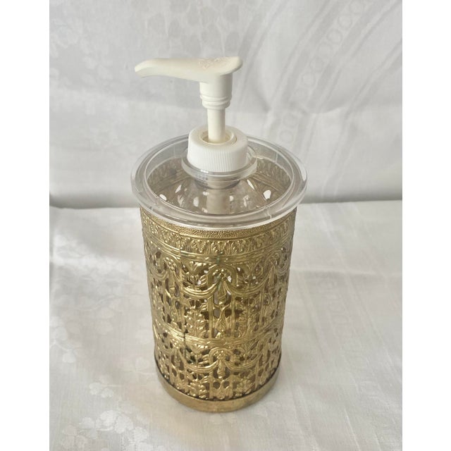 Mid-Century Modern Vintage Hollywood Regency Gold Tone Ormolu French Drape Filigree Soap Dispenser For Sale - Image 3 of 11