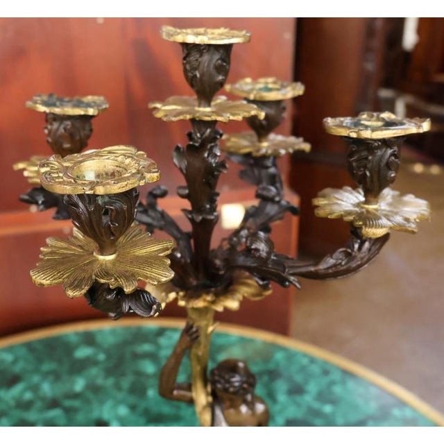 Bronze Pair of 19th Century French Napoleon III Bronze Figural Candelabras For Sale - Image 8 of 18