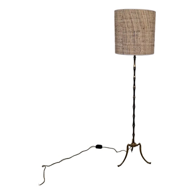 Vintage Bamboo Floor Lamp in Brass, 1960s For Sale