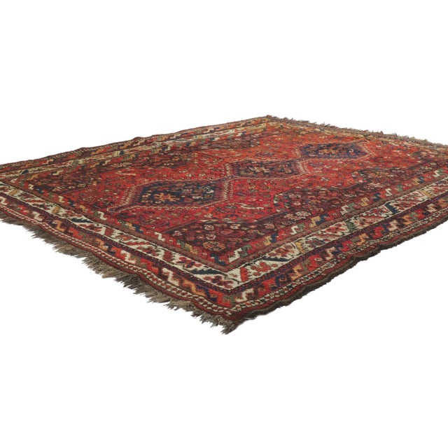 ? Antique Persian Shiraz Rug with Tribal Style 05'06 x 06'05. ?Embodying tribal style and nomadic charm, this hand knotted...