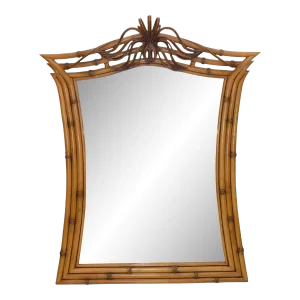 Mid-Century Modern Framed Handcrafted Bamboo, Wood & Wicker Wall Mirror
