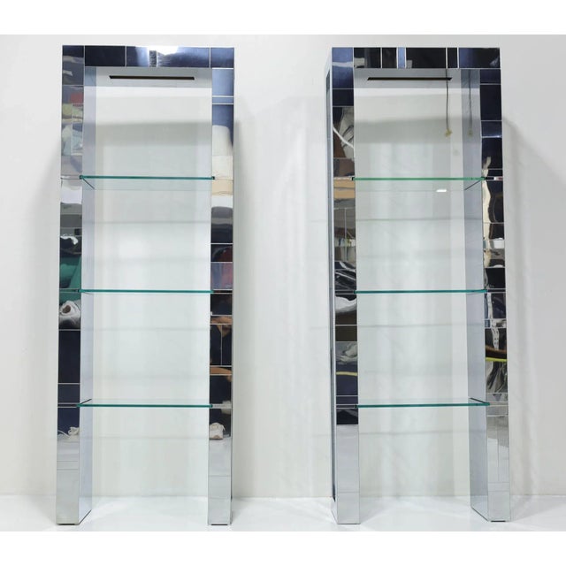 Metal Attributed to Paul Evans Custom Cityscape Étagères with Lighting, Signed, circa 1970s For Sale - Image 7 of 10