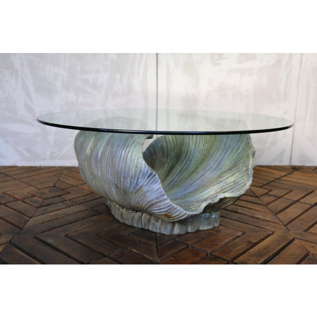 Vintage Italian Carved Wood Shell-Form Coffee Table With Glass Top, 1970s For Sale - Image 4 of 18