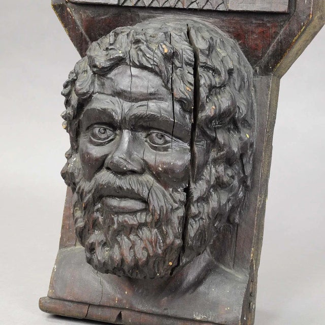 Wooden Sculpture of a Masculine Face For Sale - Image 3 of 7