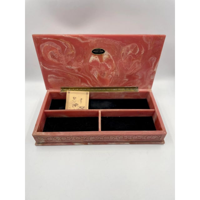 Mid 20th Century Mid 20th Century Incolay Stone Jewelry Box “Cameo” in Dark Rose For Sale - Image 5 of 13