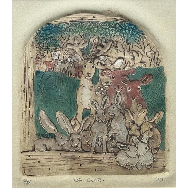 Shabby Chic Vintage Hand Colored Etching of Animals Deer and Rabbits For Sale - Image 3 of 6