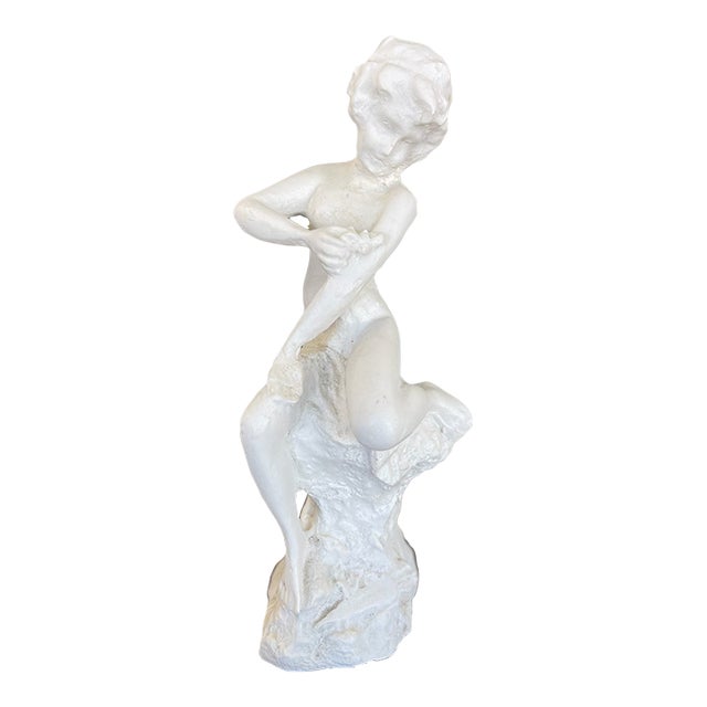 Vintage Plaster Nude Female Figurative Sculpture on Rock Formation - Mid-20th Century Classical Style For Sale