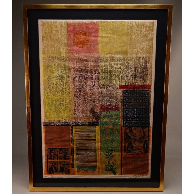 VIGGO HOLM MADSEN Original Vintage Signed Multi Media Batik Woodcut Etching Titled "Neighbors" No. 3 / 5 ***DOMESTIC...