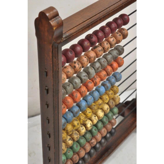 Large Vintage Mongolian Wooden Math Abacus With Painted Wooden Balls For Sale In Philadelphia - Image 6 of 9