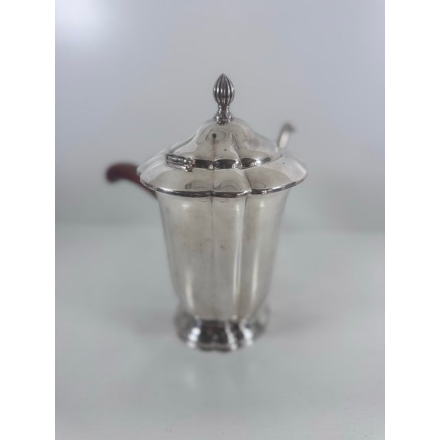 Vintage Forbes Silver Co. Silverplate Coffee Pot With Scalloped Lid and Wood Handle For Sale - Image 10 of 11