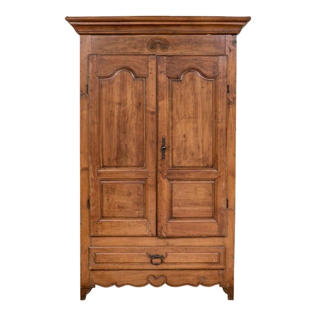 19th Century Antique French Louis XV Solid Walnut Armoire For Sale