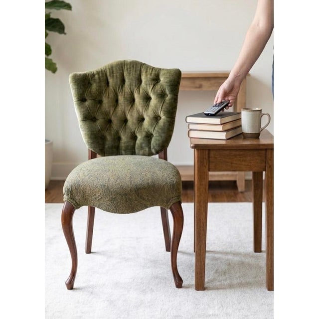 1970s Vintage Compact French Louis XV Style Tufted Velvet Side Chair -Only One Left For Sale - Image 5 of 5