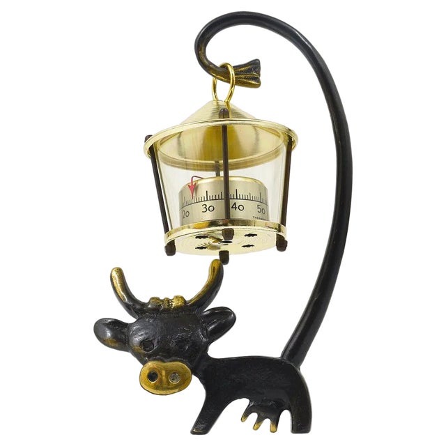 Cow Figurine with Thermometer attributed to Walter Bosse for Hertha Baller, Austria, 1950s For Sale