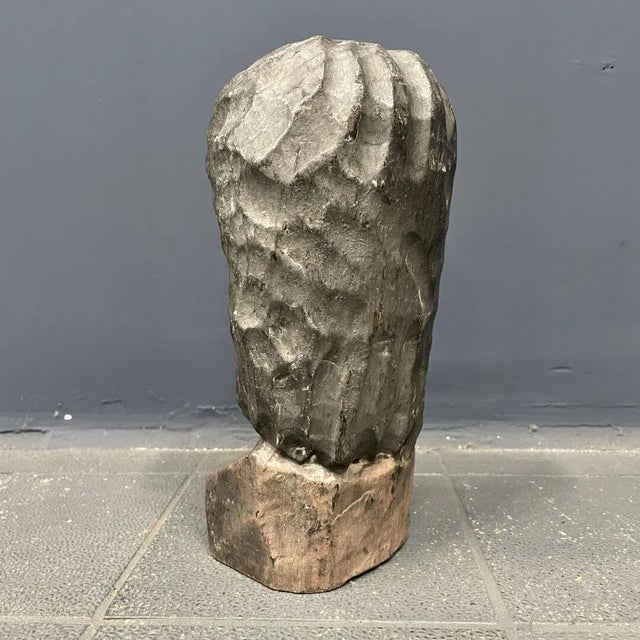 Brown Painted Carved Wooden Head For Sale - Image 8 of 18