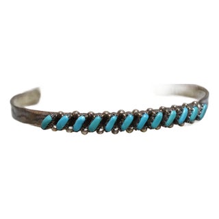 Vintage 1970's Zuni Turquoise Petit Point Sterling Silver Cuff Bracelet For Sale