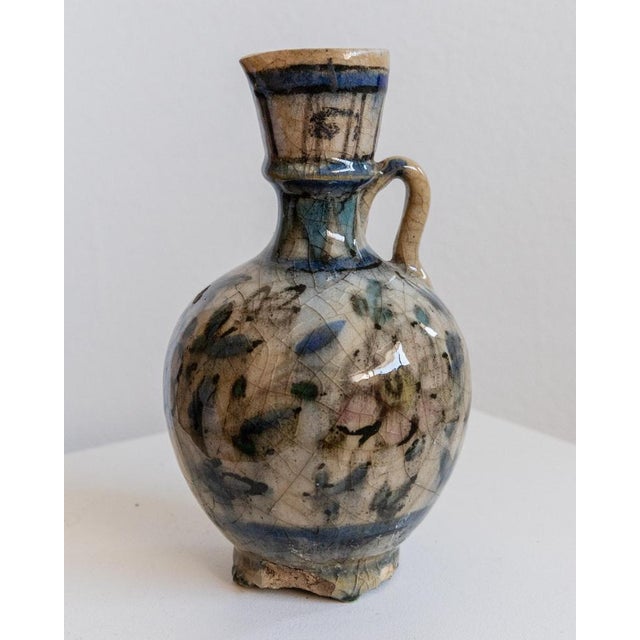Beige Small Hand-Painted Ceramic Vase with Floral Pattern and Handle, 18th Century For Sale - Image 8 of 11