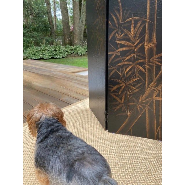1980s Baker Furniture Chinoiserie Coromandel Screen Room Divider With Bamboo Pattern For Sale - Image 5 of 18