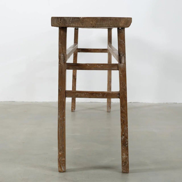 Mid 20th Century Vintage Elmwood Console Table – Weathered Natural Finish, 100″ For Sale - Image 5 of 7