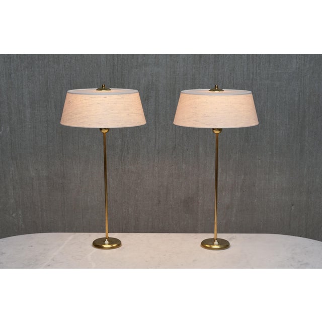 Tall Brass Table Lamps by Harald Notini for Böhlmarks, Sweden, 1950s, Set of 2 For Sale - Image 11 of 13