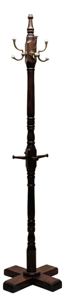 Vintage Oak Hall Tree Coat Rack with Porcelain Hooks