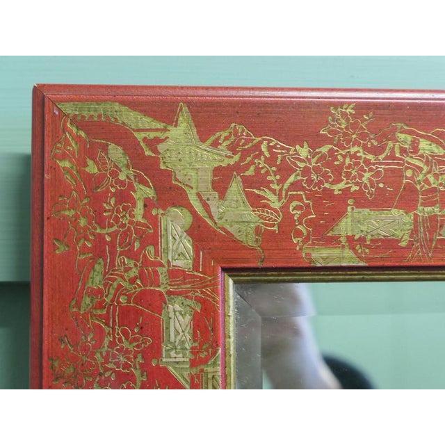 Red and Gold Lacquer Chinoiserie Wall Mirror, 1990 For Sale - Image 6 of 8