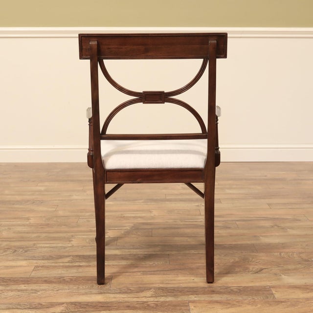 2020s Set of 10 Medium Walnut Finish Cross Back Dining Room Chairs, English-Style Chairs W Crypton For Sale - Image 5 of 15