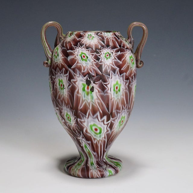 Mid-Century Modern Antique Millefiori Vase in Purple, Green and White, Fratelli Toso Murano 1910 For Sale - Image 3 of 8
