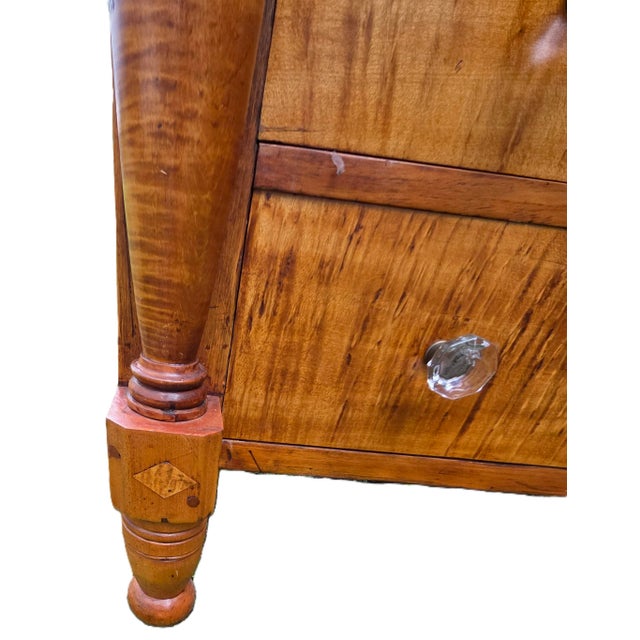 Brown Antique American Empire Two-Over-Four Tiger Maple Dresser With Glass Knobs For Sale - Image 8 of 8
