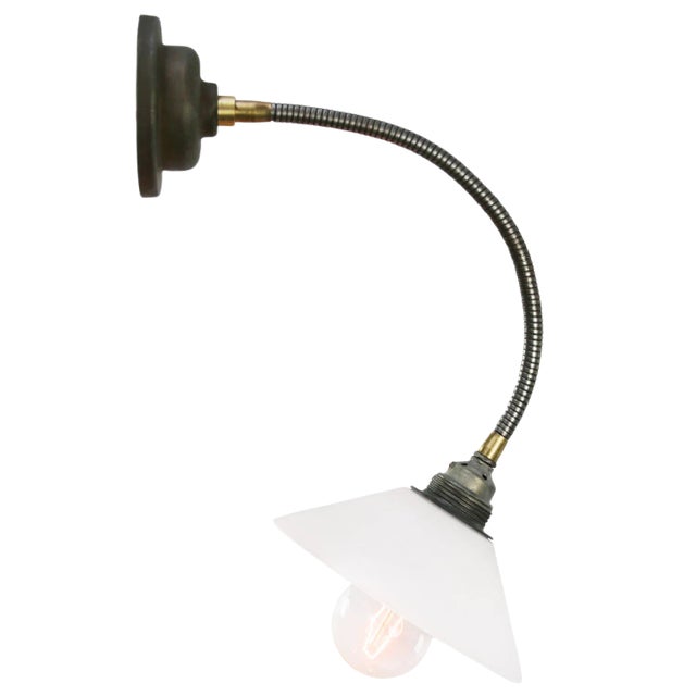 Mid-Century White Opaline Glass Sconce with Flexible Arm For Sale