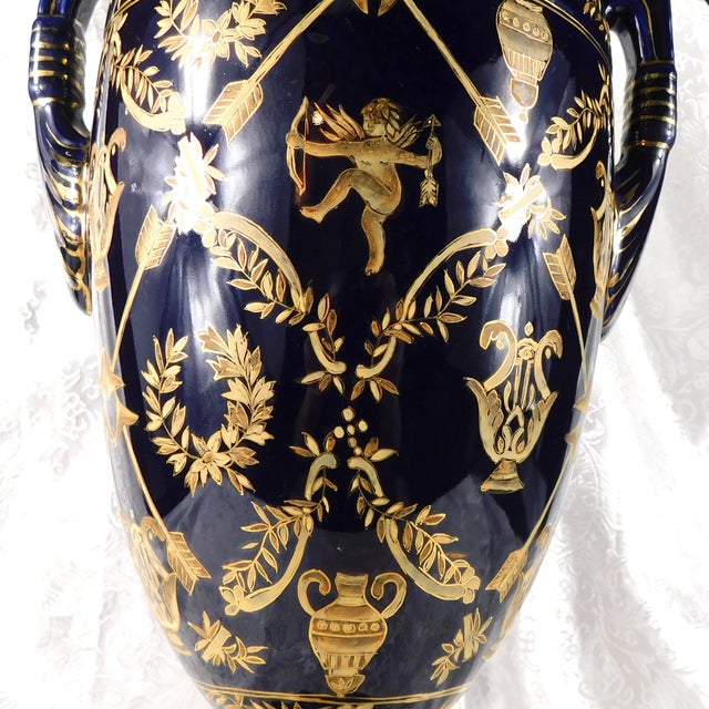 Chinese Big Blue Jar, Vase, or Urn With Angels For Sale - Image 3 of 13