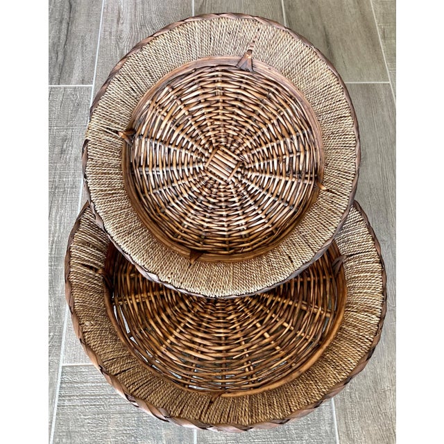 Circa 1980 Set of Two Nested Rattan Rope & Banana Leaf Tray Baskets For Sale In Austin - Image 6 of 12