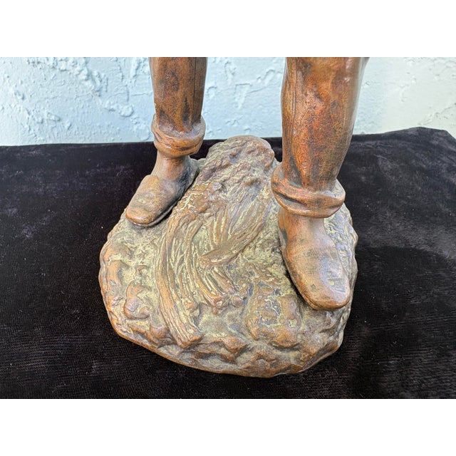 Antique Patinated Spelter Figure of a Young Laborer With Tool, C. 1900–1920 For Sale In Orlando - Image 6 of 8