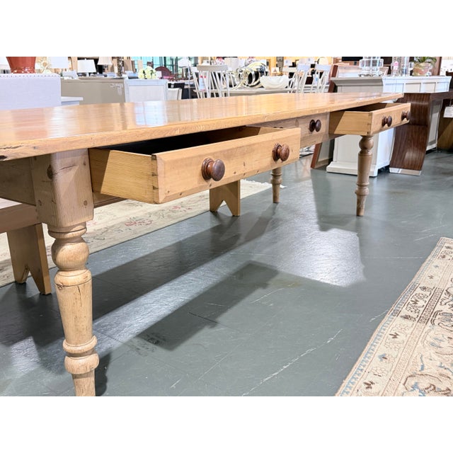 Early 20th Century Antique English Pine Farmhouse Dining Table With Two Drawers For Sale In New York - Image 6 of 9