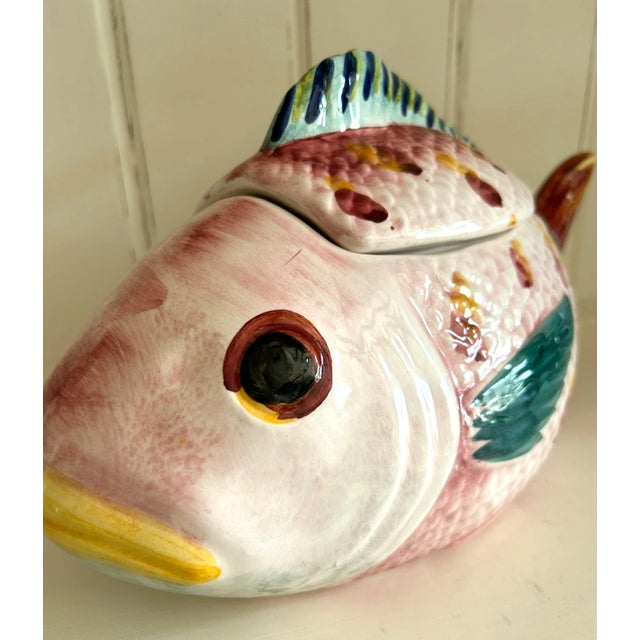 Ceramic Vintage Mid-Century Modern Made in Portugal Fish Soup Tureen With Ladle For Sale - Image 7 of 11