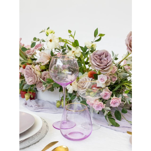 Contemporary Siren White Wine Goblets - Misty Lilac with Gold Rim, Set of 4 For Sale - Image 3 of 4