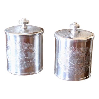 Small English Silver Plate Tea Caddies, Henry Birks and Sons- A Pair For Sale