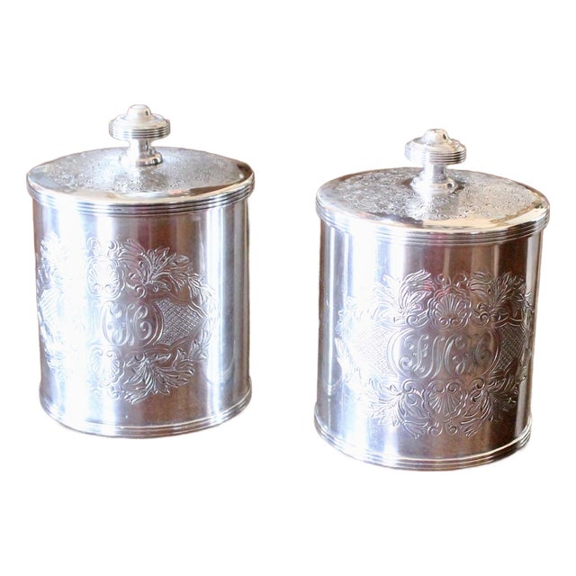 Small English Silver Plate Tea Caddies, Henry Birks and Sons- A Pair For Sale